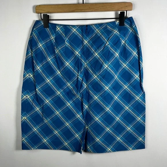 Vintage Talbots Petites Skirt Women 10 Blue Green Plaid 100% Cotton A-Line Mini - Picture 5 of 6